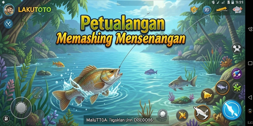 Tampilan gameplay LAKUTOTO dengan suasana memancing yang menyejukkan.